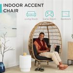 Best Choice Products Wicker Egg Chair, Oversized Indoor Outdoor Lounger for Patio, Backyard, Living Room w/ 4 Cushions, Steel Frame, 440lb Capacity - Ivory - Image 6